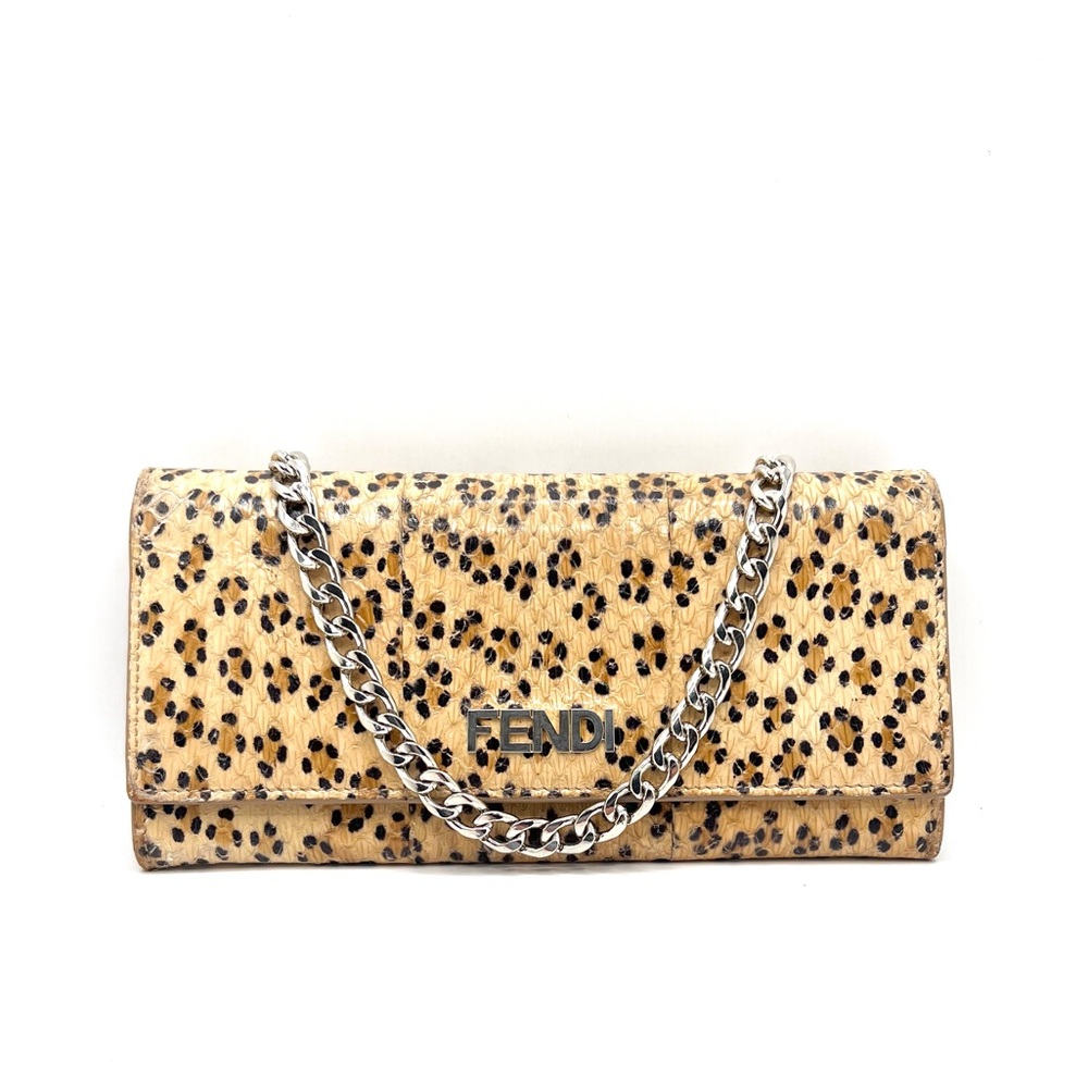 Authentic FENDI Animal Print Bifold Long Wallet W/ New Unbranded Silver Chain